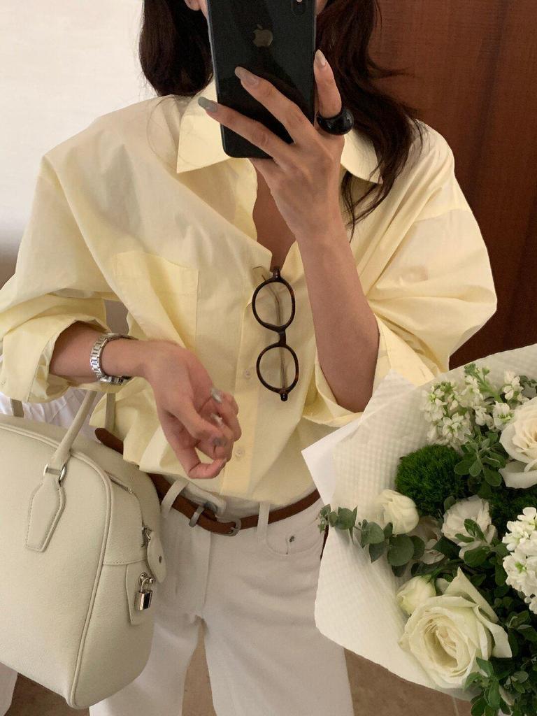 Limon Lemon Green Tea Loose Shirt - Women’s Spring 2026 High-End Long Sleeve Top