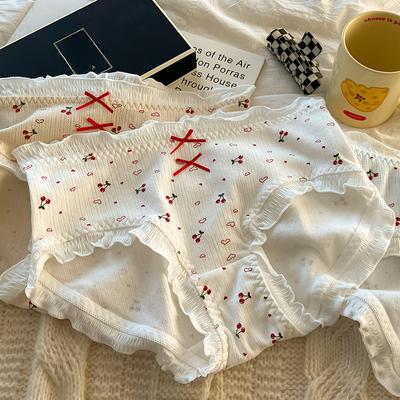 Mid-waist Panties Women's Underwear Cute Cherry High Bounce Breathable Butt Lift Bag Butt Antibacterial Briefs