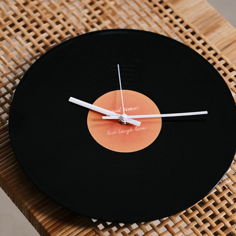 12inch Record Shape Wall Clock Nostalgic Designing With Metal Stand Desk Clocks for Cafe and Loveing  Room Decoration