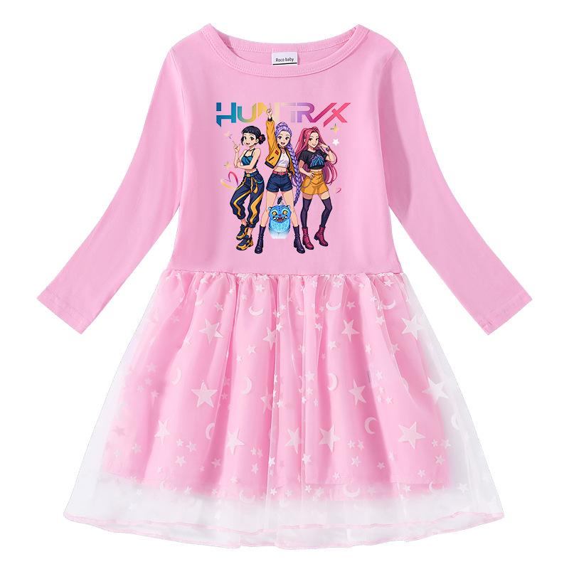 Vestido de Princesa de Malla con Lentejuelas Kpop Demon Slayer para Niñas - Manga Corta