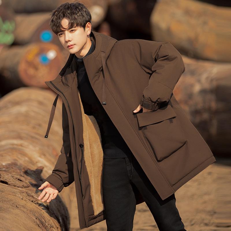 2025 Herren Winter Mittellange Daunenjacke mit Kaninchenfellfutter