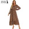 HNXC Spring Summer Bohemian Women Maxi Dress Casual Long Sleeve High Waist Beach Dress Women Floral Chiffon Dresses Vestidoes Mujer New