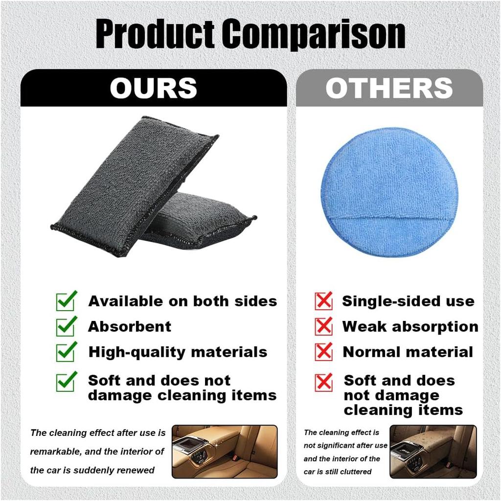 3PCS 5"×3" Car Interior Scrubbing Sponges, Microfiber Car Wash Sponges, Auto Detailing Scrub Pads, Interior Cleaning Sponges For Car Leather,