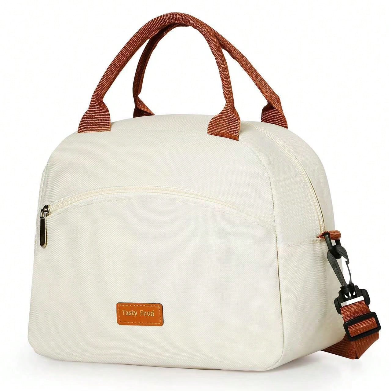 Sac isotherme pour boîte à lunch à bandoulière oblique Grande capacité Sac isotherme multifonctionnel Sac à lunch portable Sac à bento beige