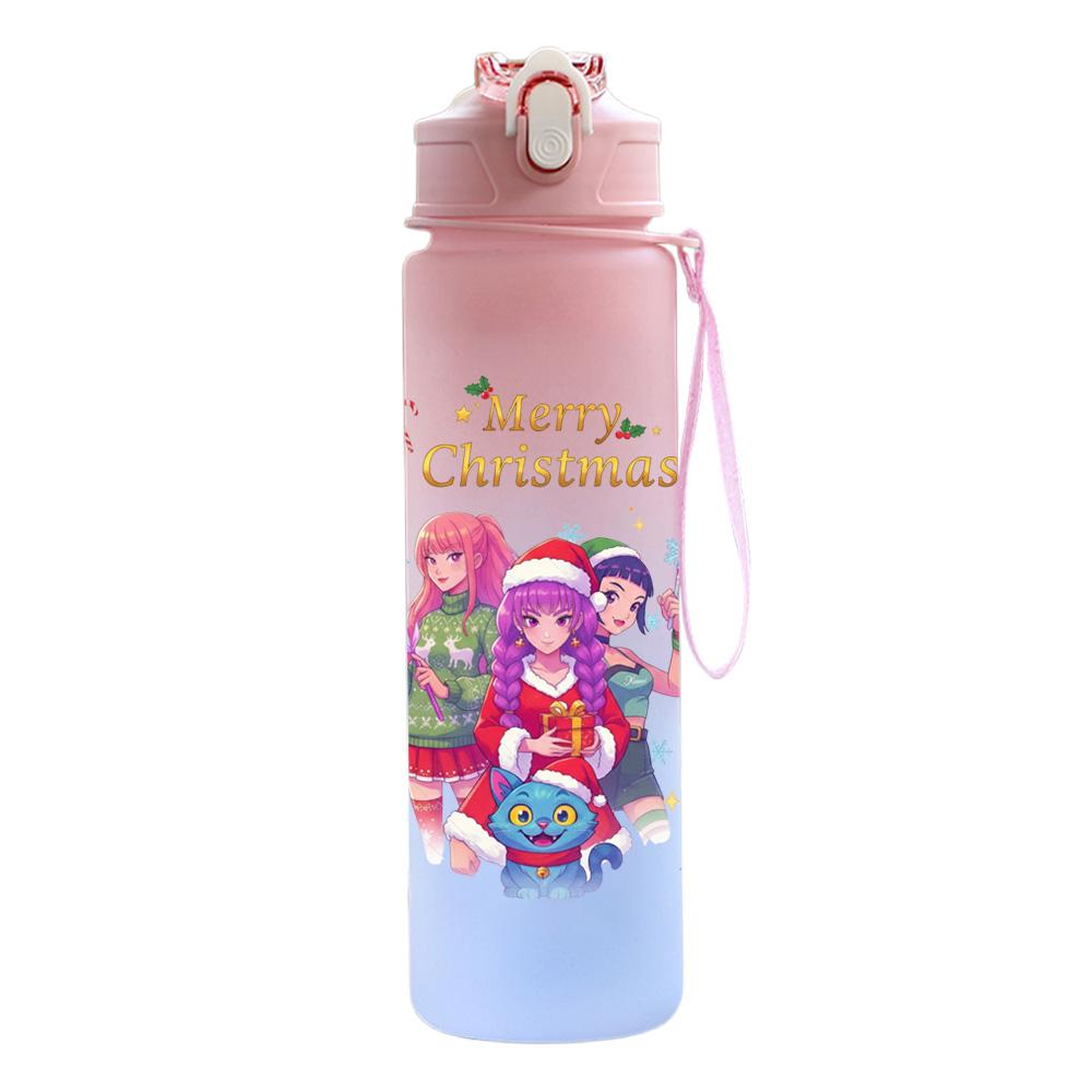 750Ml Water Bottle Christmas K-Pop Demon Hunters Printed Large Capacity Drinking Cup Portable Outdoor Sports Water Cup Children Kid Gift