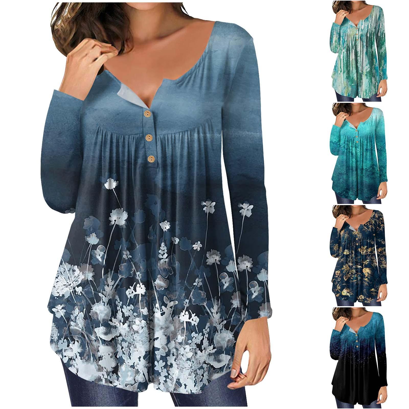 

Женская футболка с длинным рукавом, принтом на пуговицах, круглым вырезом, свободный повседневный топ