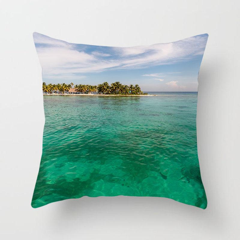 Blue Sky Beach Scenery Print Throw Pillow Cover Sofa Decor Car Office Seat Cushion Cover Room Home Decor Pillow Cover