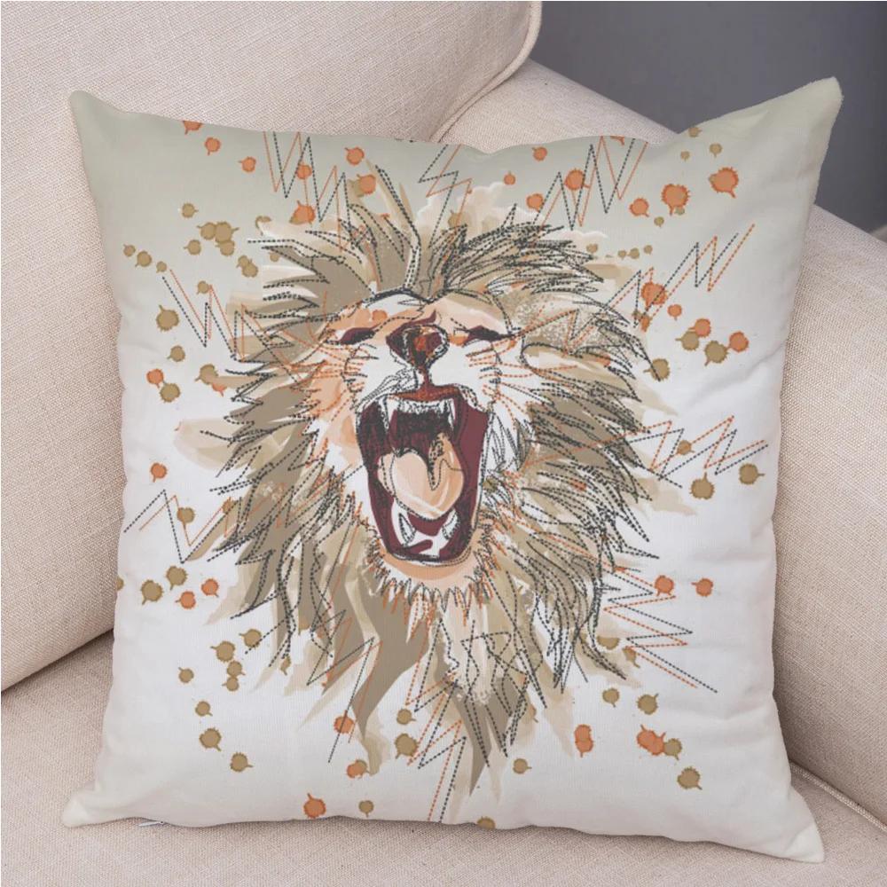

Short Plush 45*45 cm Cute Lion Pillow Case Cartoon Animal Square Cushion Cover for Sofa Home Decorative Printed Throw Pillowcase 12x12Inch