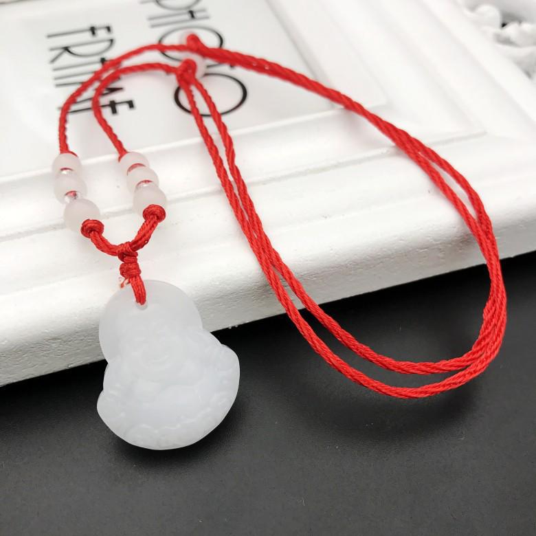 Imitation Jade Guanyin Buddha Red Rope Pendant Necklace for Men and Women - Korean Style Fashion
