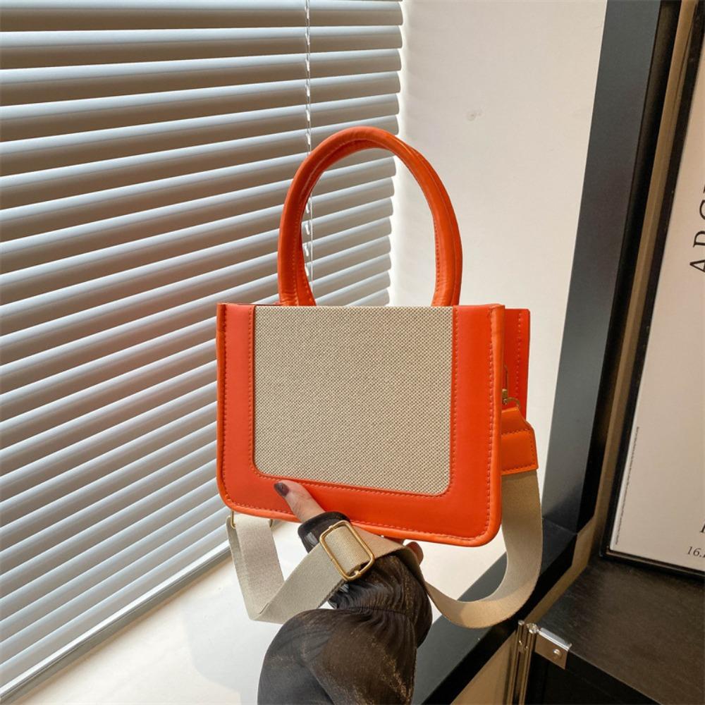 

Top-Handle Woven Shoulder Bag Square Grass Woven Crossbody Bag Splicing Color Handbag Shoppping оранжевый