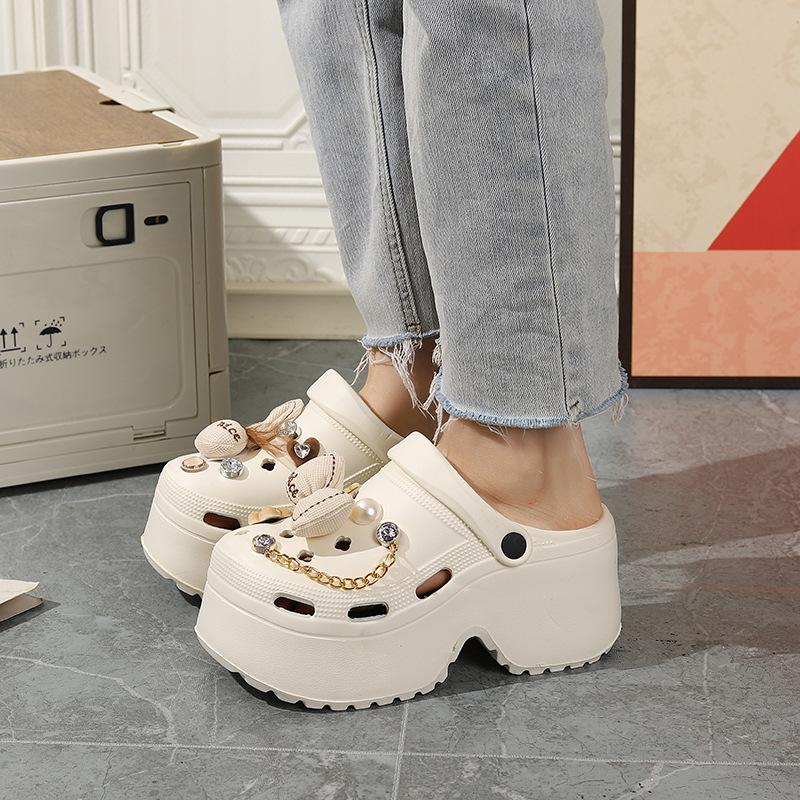 Móda 2025 Nové Roztomilé DIY Mašle Platformové Pantofle Pro Ženy Letní Zahradní Boty Silná Podrážka Dívčí Domácí Street Sandály Módní Dřeváky