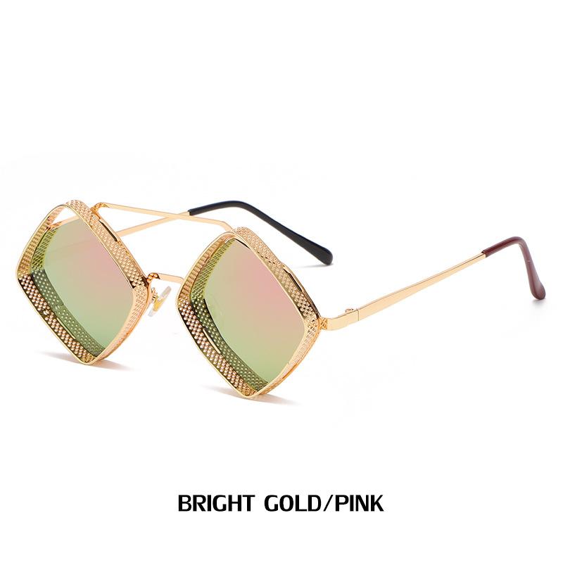 Women Retro Sun Glasses Steampunk Men Metal Hollow Eywear Male Square Sun Glasses Uv400 Brown Orange Rhombus Summer New