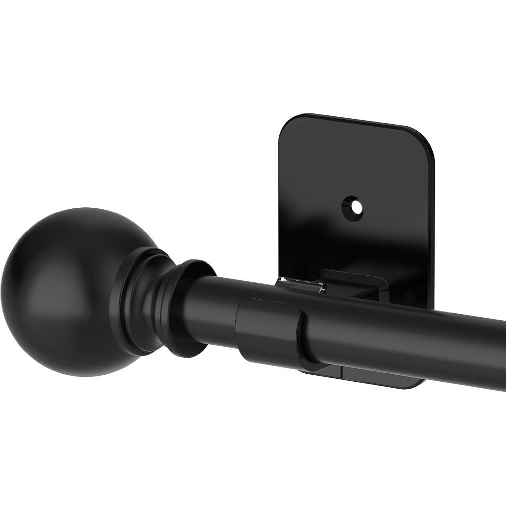 Curtain Rods No Drilling for Windows 48 to 84-90, 5/8 Inch Black Renter Friendly Adjustable Curtain Rod with 3M Adhesive Brackets