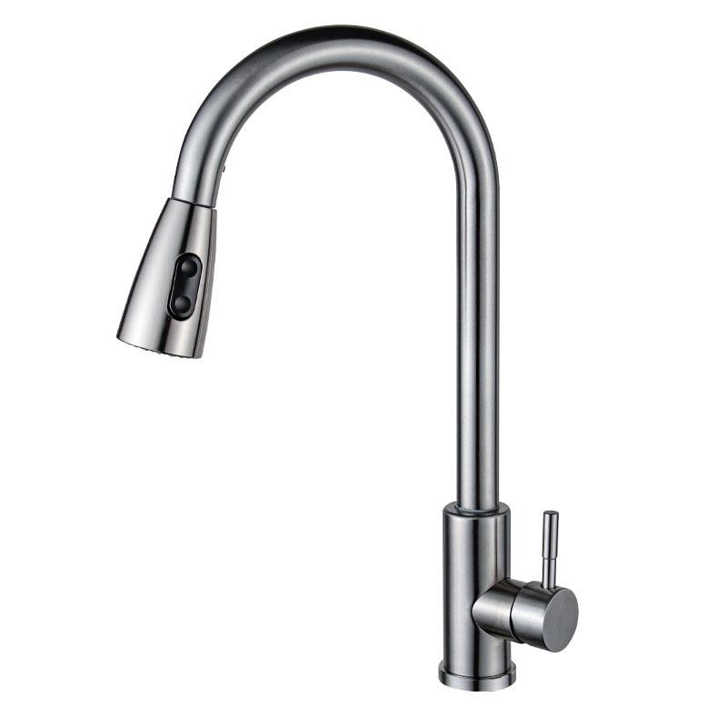 Stainless steel pull-out hot and cold water mixing faucet for kitchen, vegetable sink, washbasin, and bar pull-out faucet