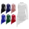 Girls Skirted Leotard Sparkling Rhinestones Ruched Mesh Overlay Asymmetrical Design Figure Skating Costume