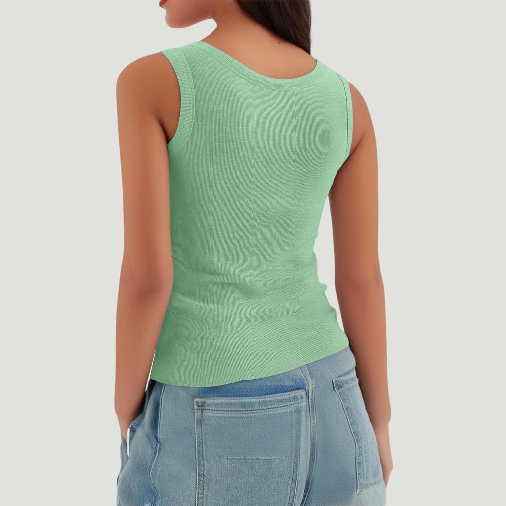 Women's Ribbed Tank Top Sleeveless Colour Knit U Neck Sweatshirt Summer Casual Tank Top