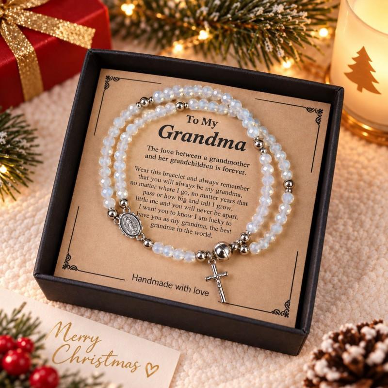 Christmas Themed Black Bead Heart Magnetic Clasp Bracelet With English Greeting Card Women
