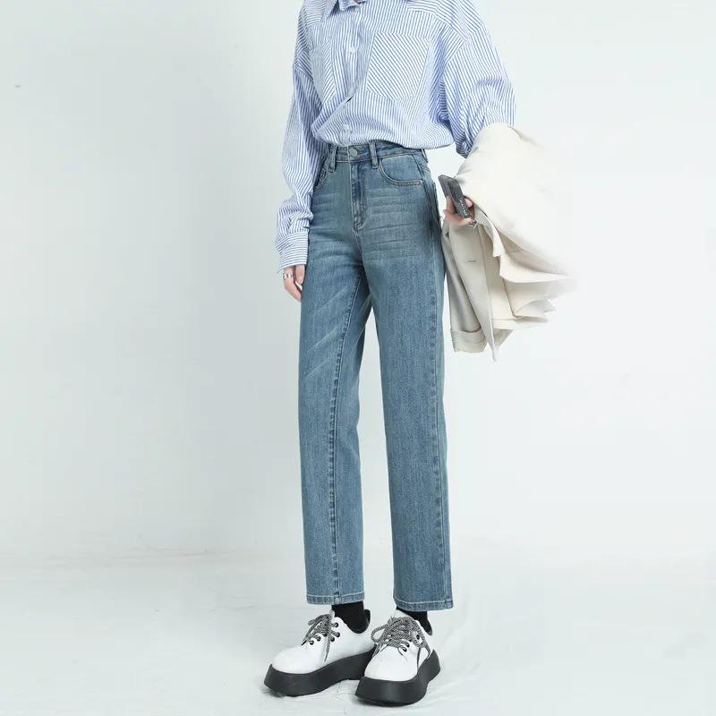 

Women s 2025 Autumn High-Waisted Retro Straight-Leg Jeans - Slimming, Petite, Versatile Fit Medium светло-синий