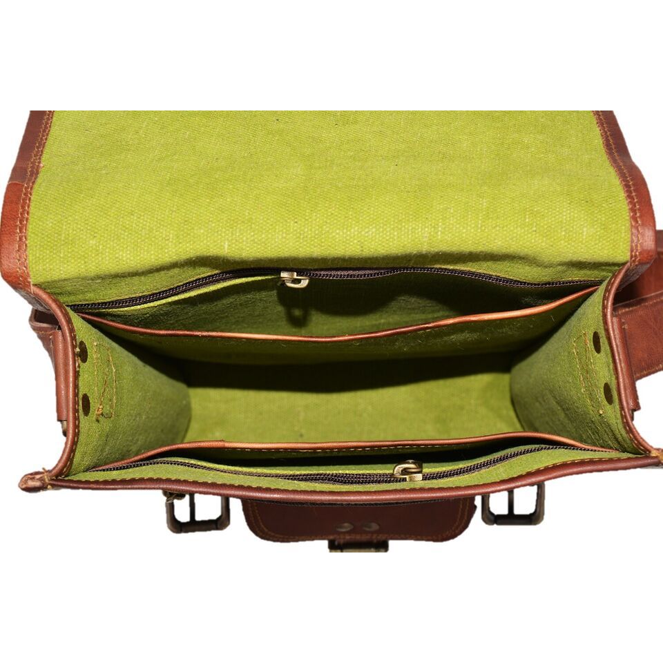 Vintage Leather Bags Full Grain Messenger Crossbody I-pad Bag Satchel Goat Hide