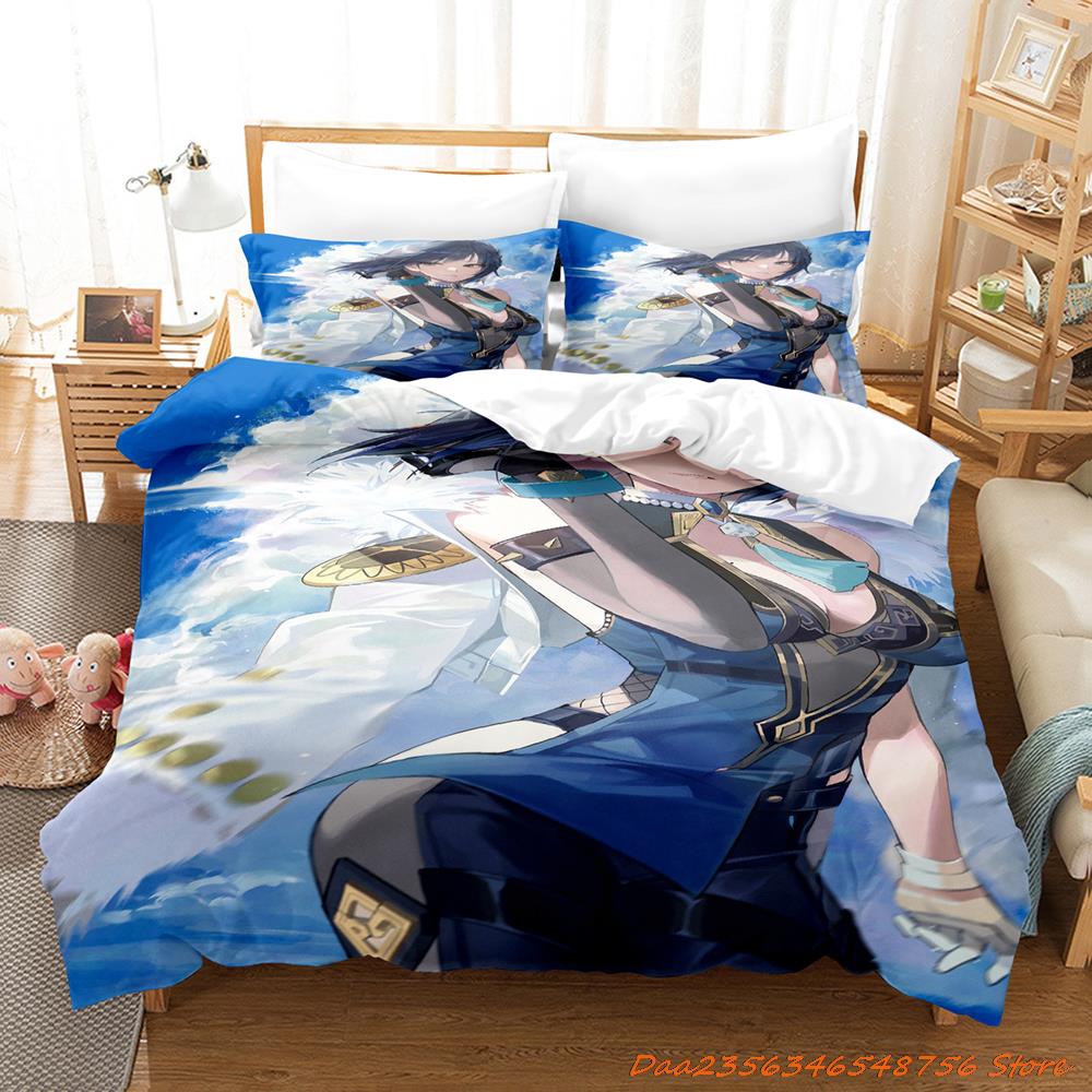 Personelity New Game Yelan Genshin Impact Bedding Set Cartoon Anime Three-piece Set Adult Kid Bedroom Duvetcover Sets 3D Ka