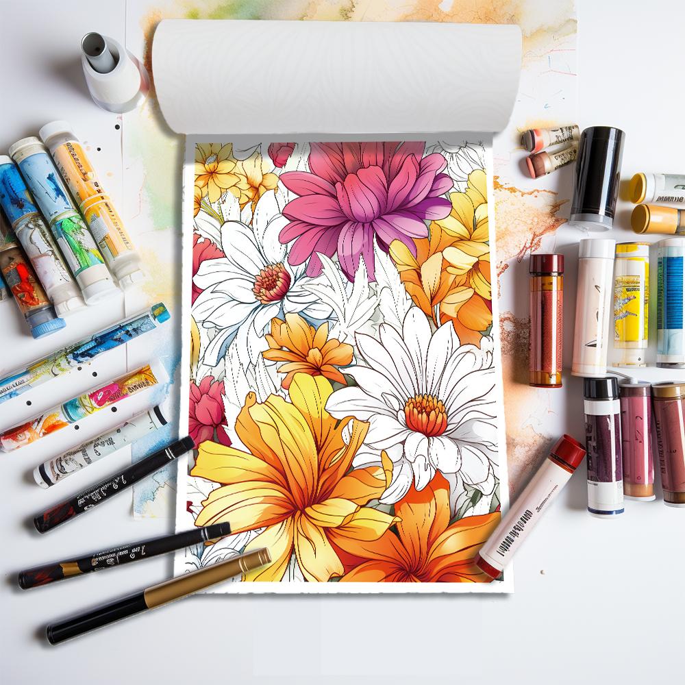 1pc,Flower Coloring Book,Teenagers Coloring Book,25 Different Patterns,100gsm Thick Paper,Stress Relief,Birthday Gift