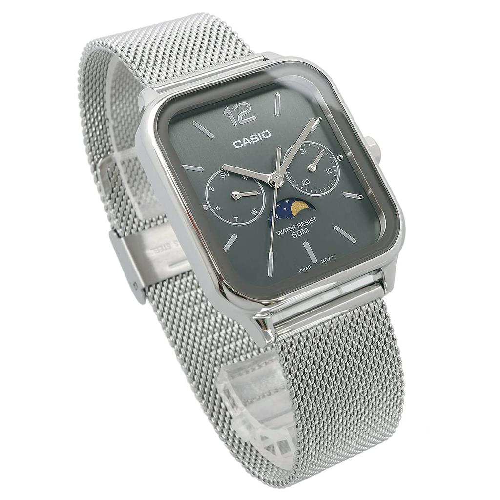 Casio Standard Moon Phase Analog Men's Watch MTP -M305D-4AV Metal Band Wine Red / -M305M-8AV Metal Mesh Band Dark Gray (Imported)