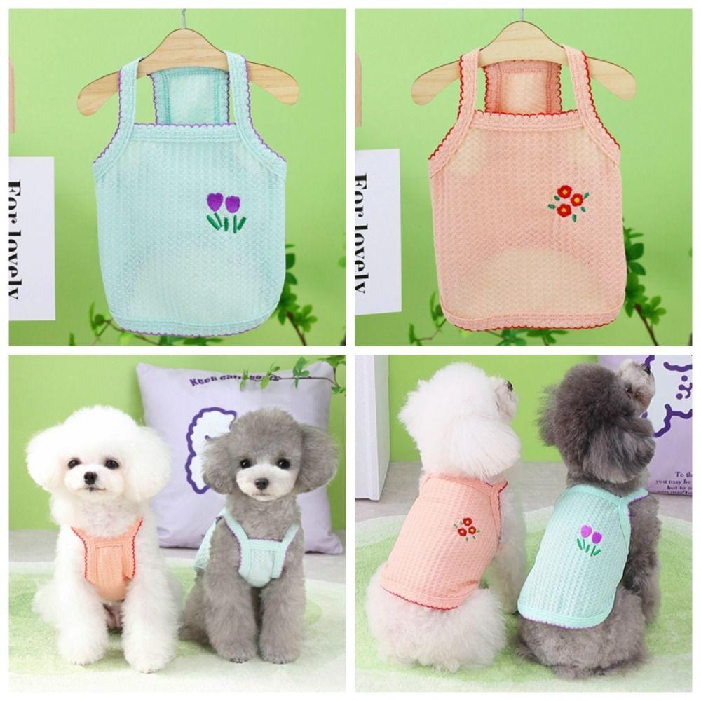Breathable Floral Embroidery Thin Shirt XS~XL Pet Clothes Casual Dog Sling Vest  Spring/Summer