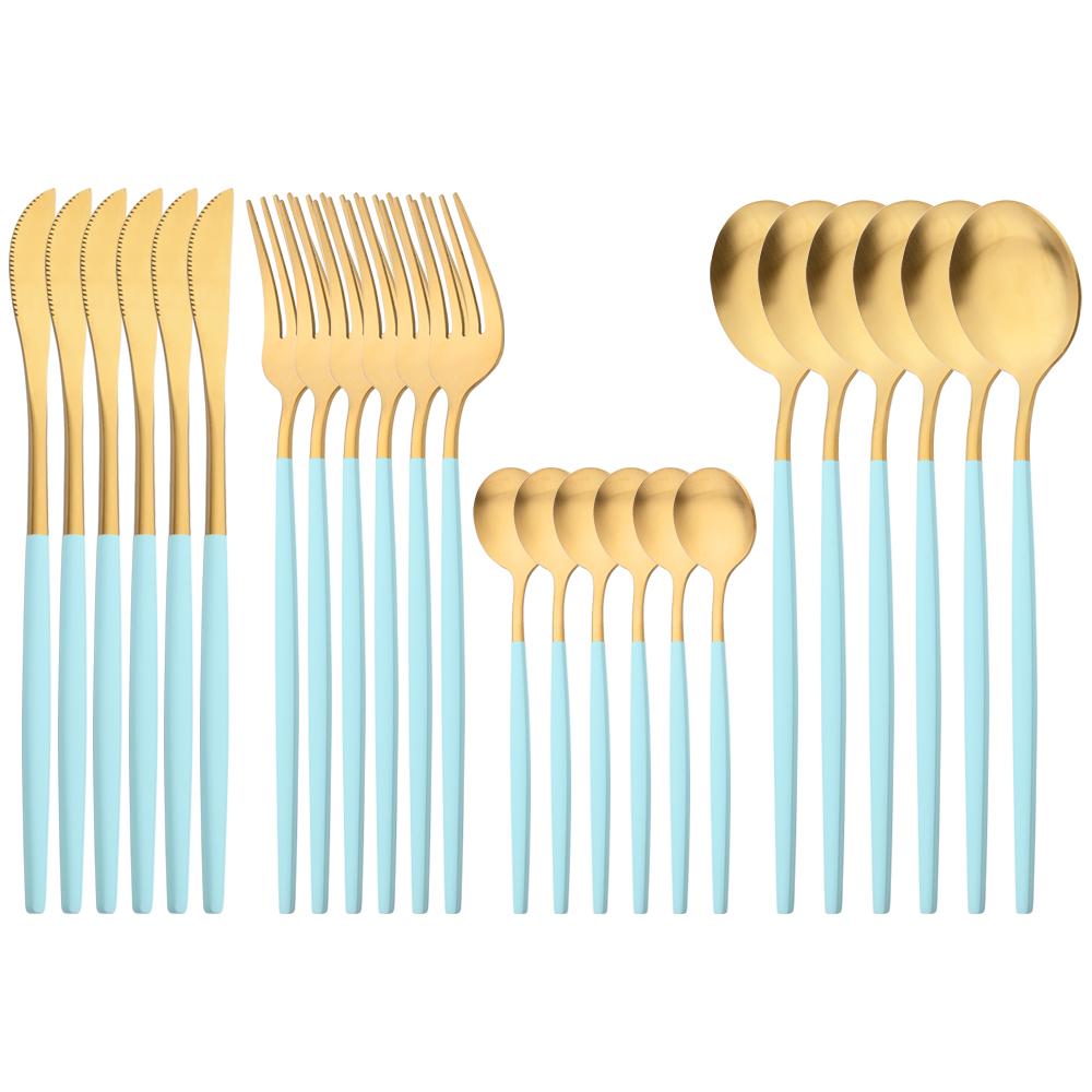 24-teiliges Luxus-Geschirrset aus schwarzem Gold, Messer, Gabel, Löffel, Besteckset mit Geschenkbox, Edelstahl-Geschirrset, Küchenbesteck, spülmaschinenfest