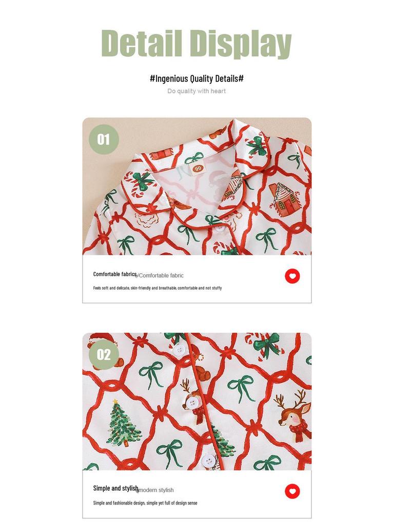 Autumn Christmas Long Sleeve Pajama Set - Children's Bow Print Homewear