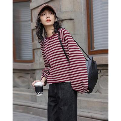 Demana Women's Retro Striped Round Neck Sweatshirt