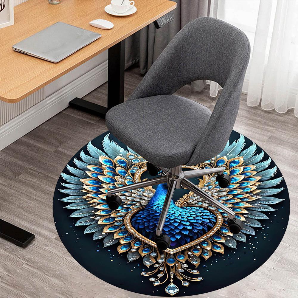 

1pc peacock heart Round Chair mat Area Rug - Non-Slip, Floor Mat for Office, Bedroom, and Indoor Decor -1002167 80cm by 80cm