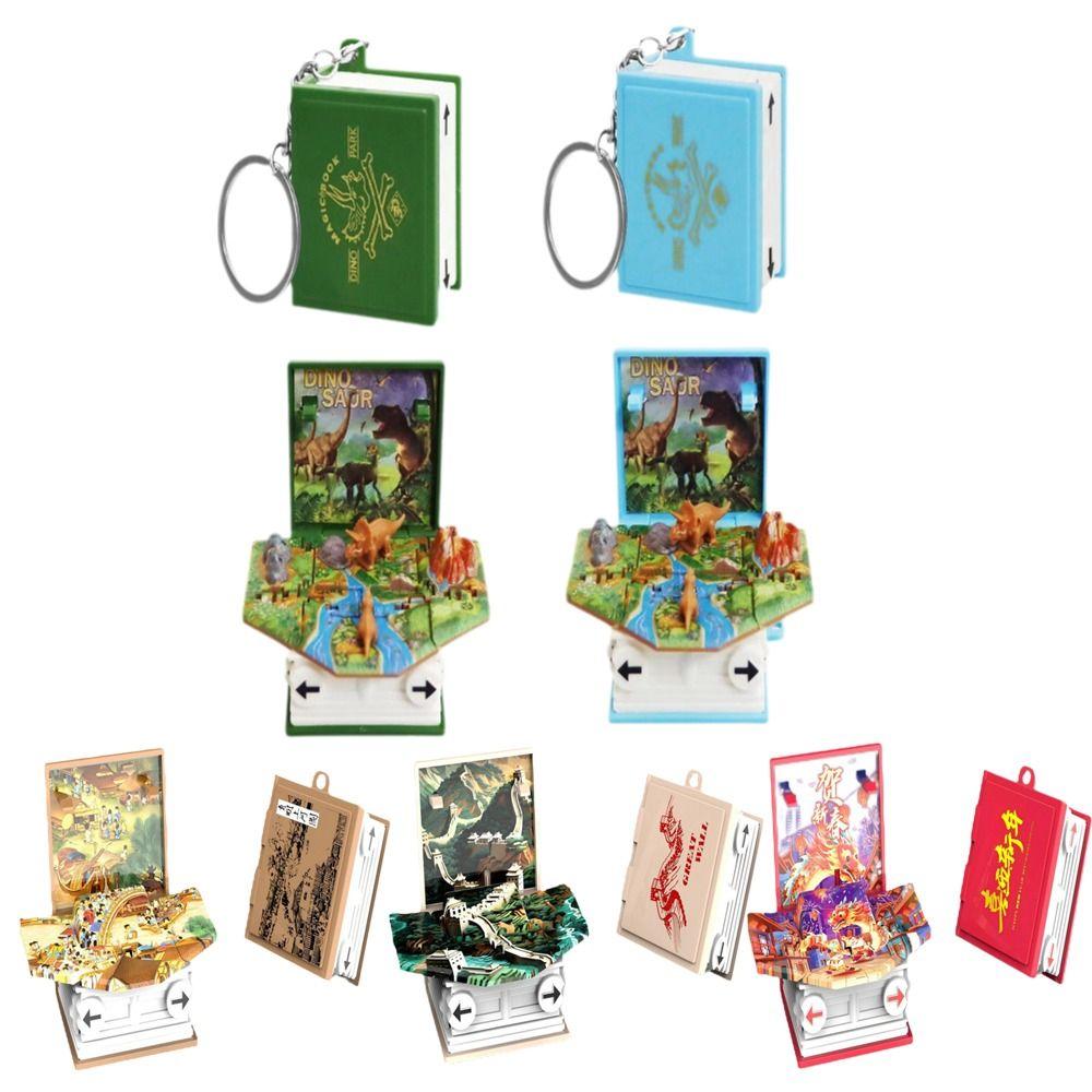 Party Favors Pop Up Keychain Dinosaur World Scene 3D Dinosaur Toys Fashion Dinosaurs Figures Book