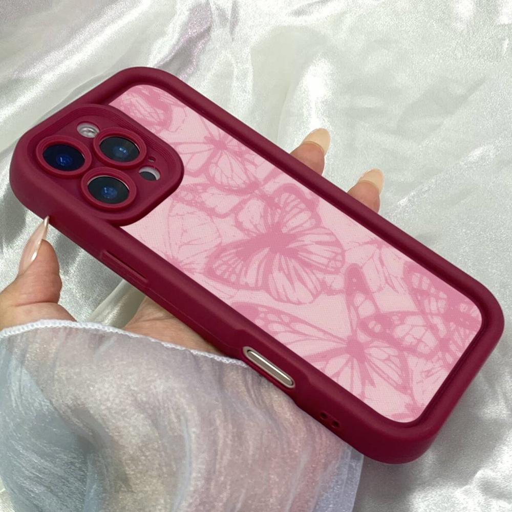 JT8 Aesthetic Pink Butterfly Phone for for iPhone 17 16 Pro Max Samsung S26 S25 Ultra A17 A26 A07 Xiaomi Redmi Note 14 Pro Plus Soft TPU Case Cover