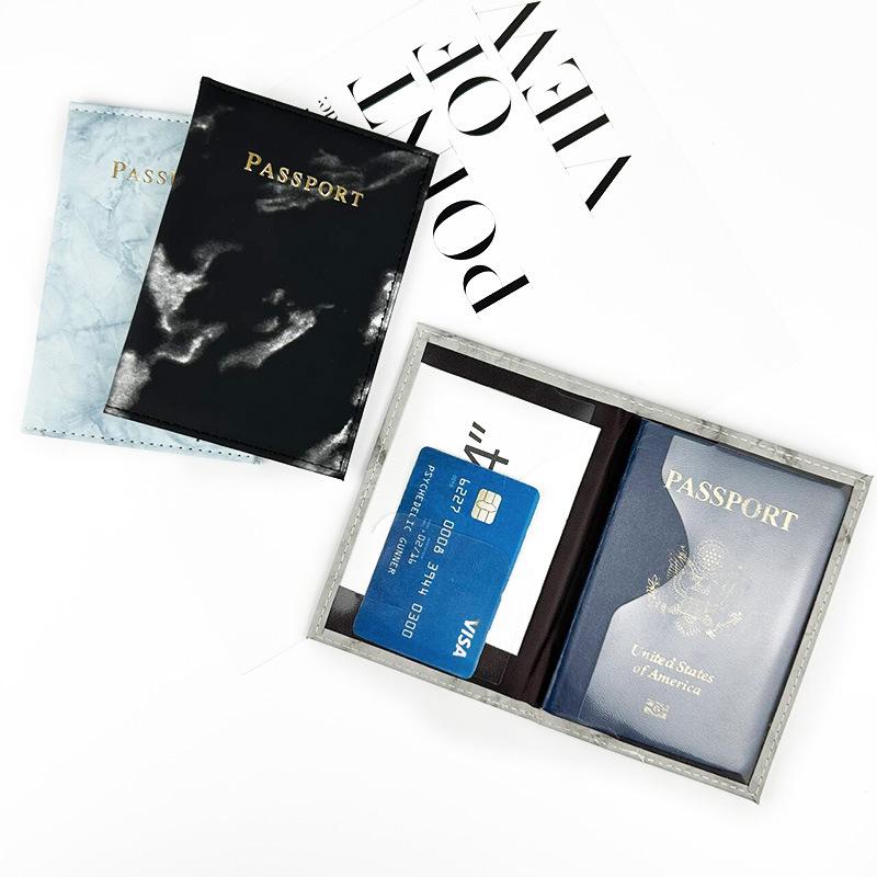 Marble Leather PU Passport Holder Wallet with Single Pocket Stitching