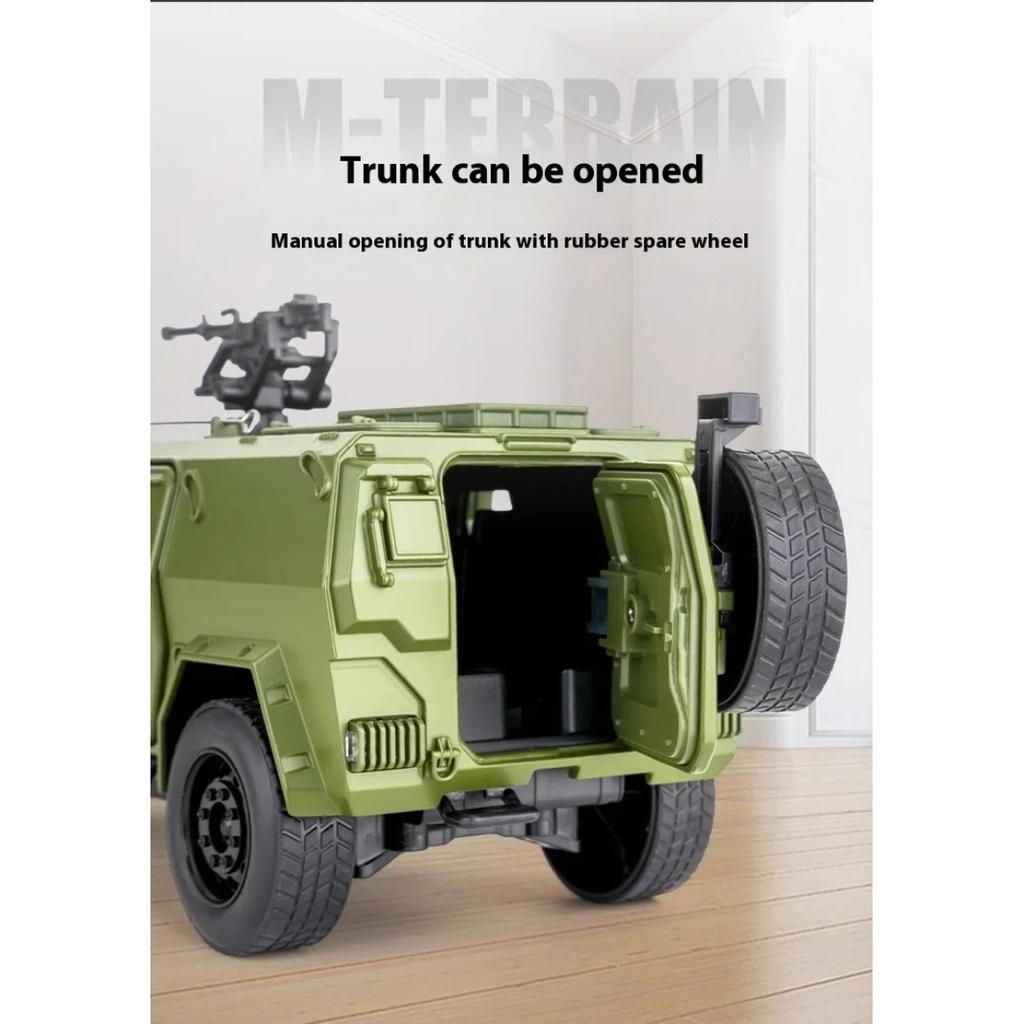 1/18 DongFeng Warrior Military Armored Vehicle Off Road ORV SUV Alloy Metal Diecast Model Car Sound Light Collection Large Gifts