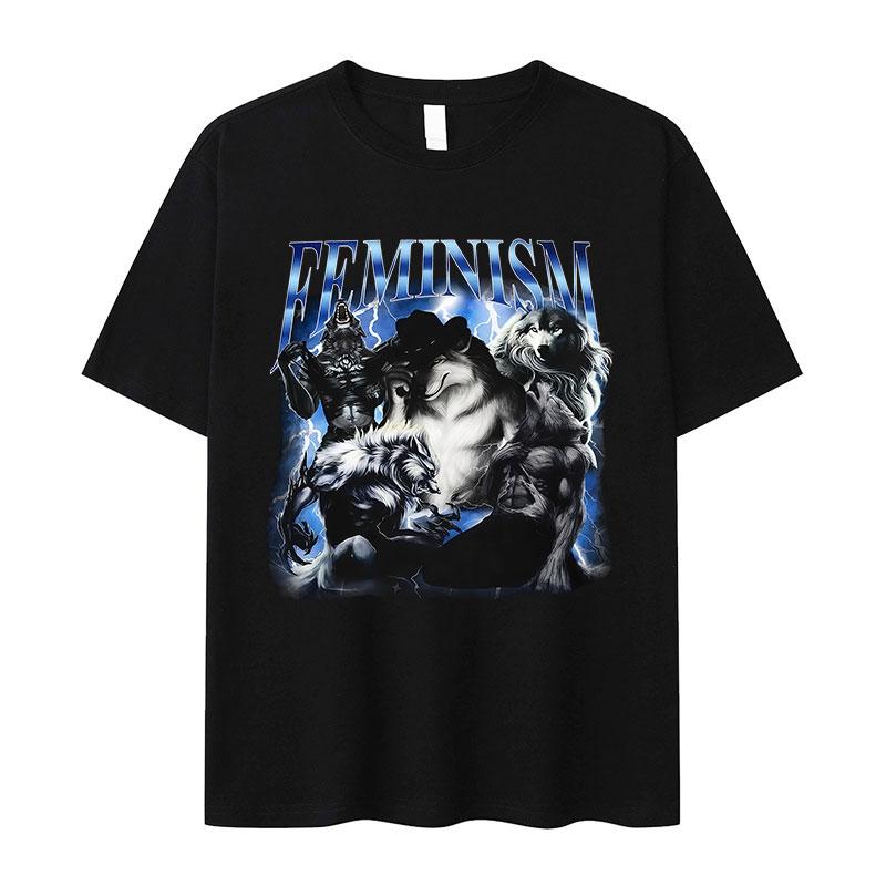 

Funny Feminism Alpha Wolf Graphic TShirt Mens Humor Fashion Clothing Short Sleeve Tshirts Vintage High Quality Cotton Tshirt 4XL
