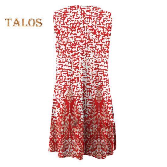 Damen Boho Ärmelloses Mini-Kleid Rundhalsausschnitt Bedrucktes Kurzes Tankkleid Sommer Lässig Strand Swing Sonnenkleid