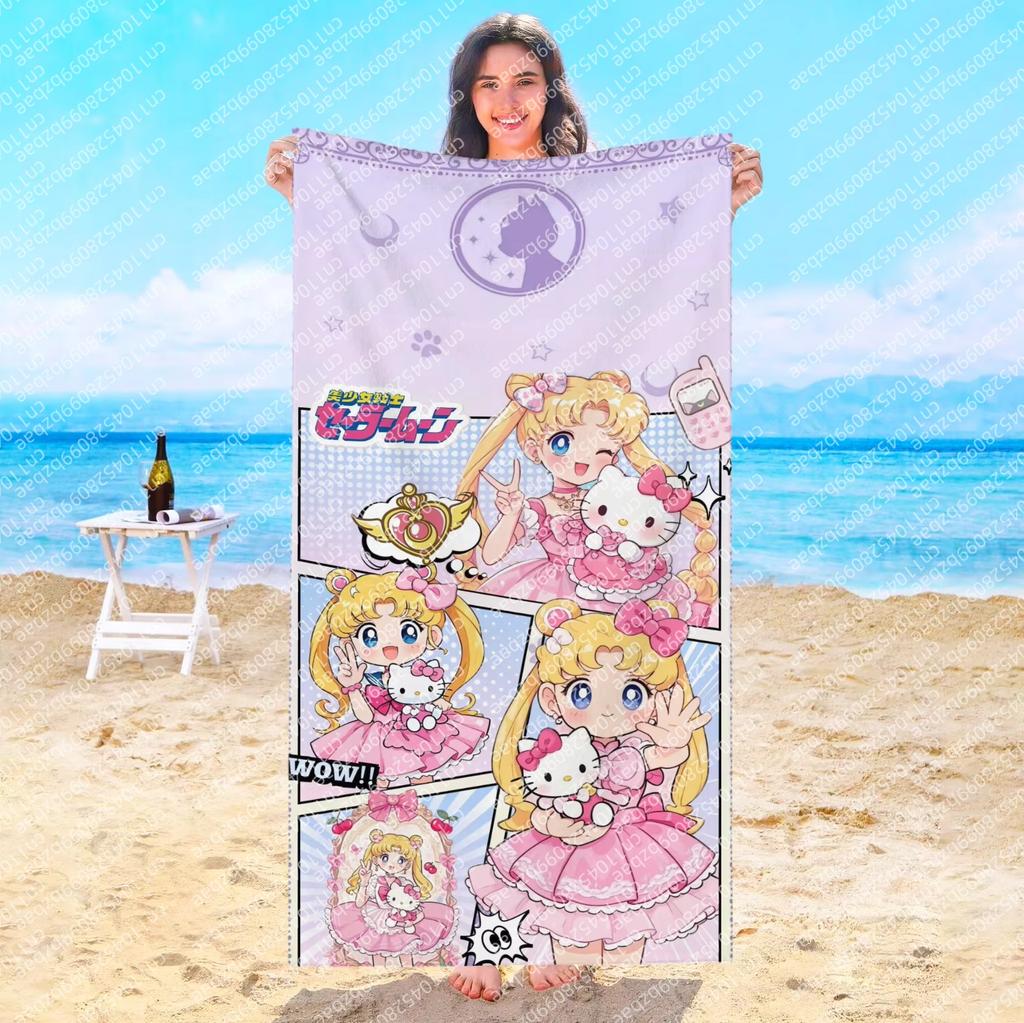 Cute Cartoon S-Sailor M-Moon Beach Towel Hotel Towels Bathroom For Home Travel Swimming Pool Sauna Playa Baby Spa Bath Gym Sea