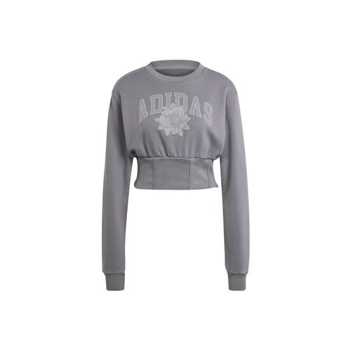 adidas Originals Printed Short Crop Crewneck Sweatshirt for Women, Gray S серый