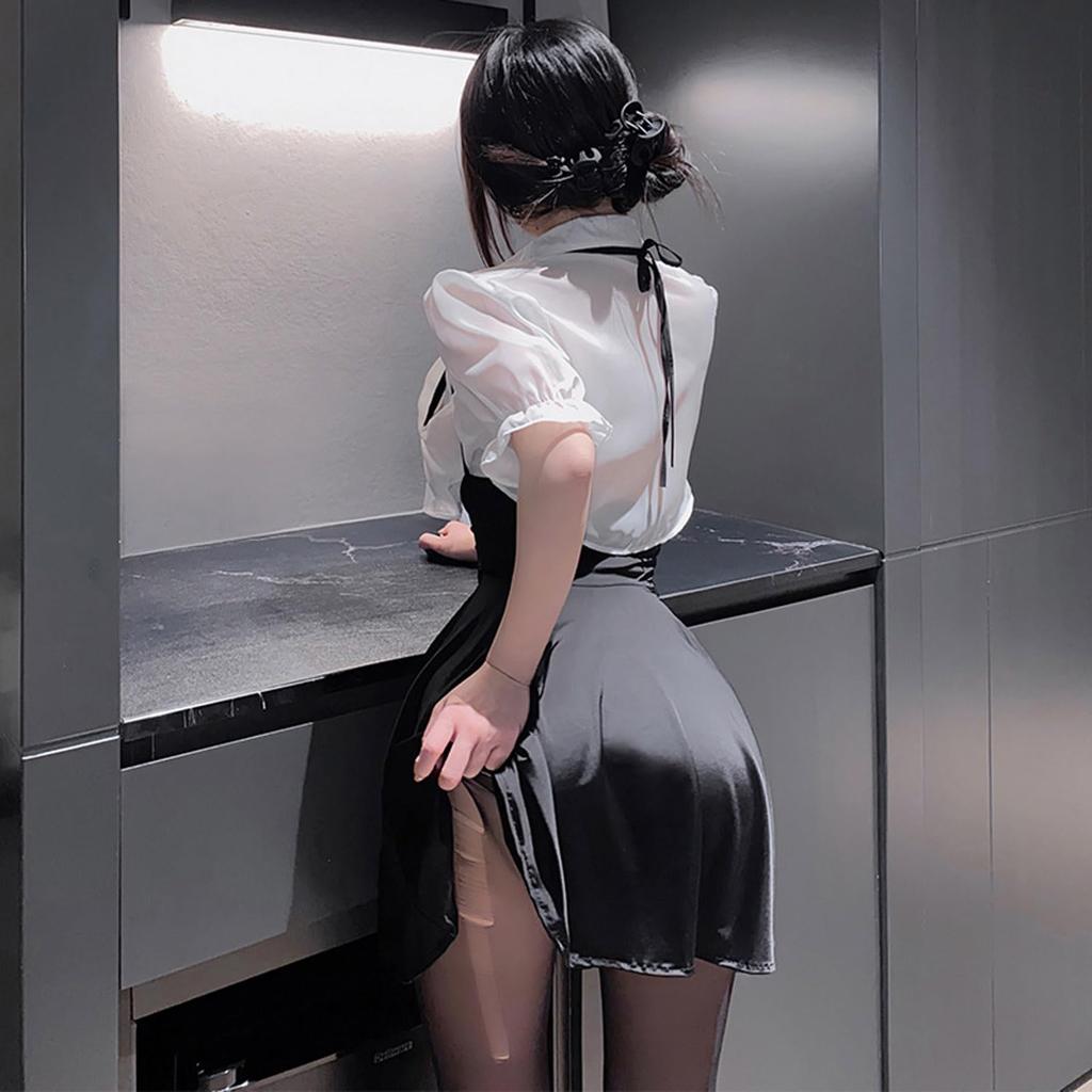 Sexy Cosplay Secretary OL Female Teacher Style Uniform Transparent Open Chest Ultra Thin Workplace Temptation Sexy Extreme Pervert Uniform Temptation