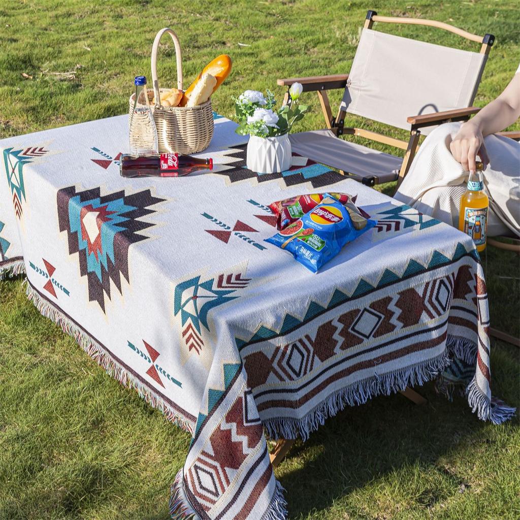 Morandi Color Ethnic Color Geometric Cotton And Linen Lace Tablecloth Coffee Table Cloth High-End Round Table Cloth Table Cloth