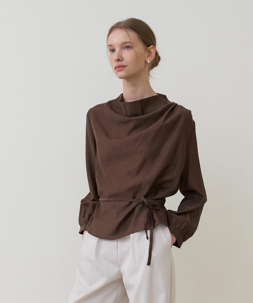 BIBYSEOB Cowl Neck String Blouse Brown [T61]