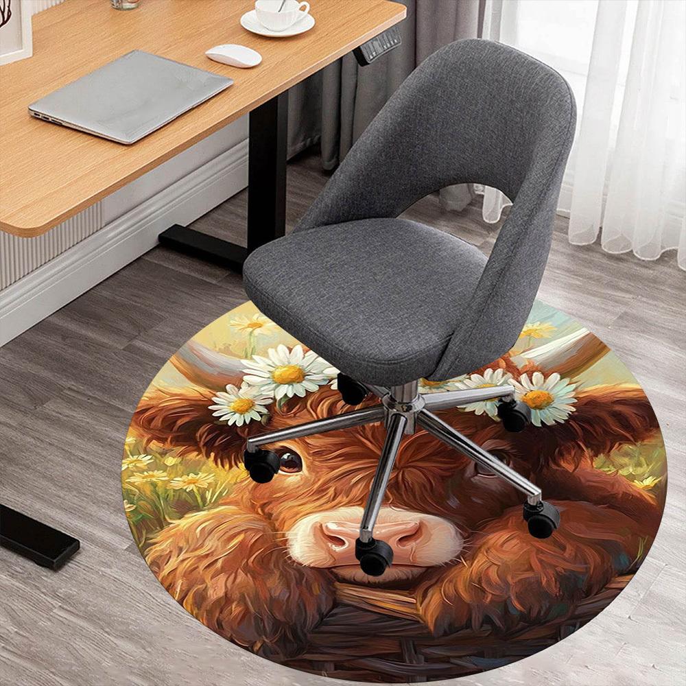 1PC Cow Basket Round Chair Mat Area Rug - Non-Slip, Floor Mat for Office, Bedroom, Home Decor Christmas Gift C0528035