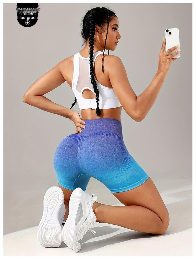 Seamless Gradient High-Waist Butt-Lifting Yoga Shorts for Women - Quick-Dry Fitness & Outdoor Sports