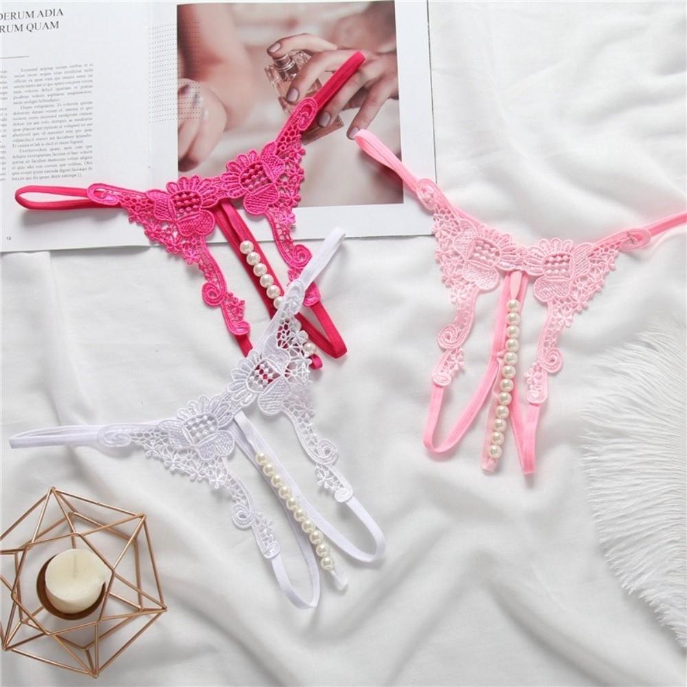Pearl Women's Thong Low Waist Mesh Lace Briefs Panties Pearl Lace Underwear  Girl