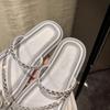 Mode Luxus Bling Kristall Design Marke Flache Hausschuhe Damen Elegant String Perle Schmaler Riemen Zehensandalen Sommer Komfort Strandsandalen
