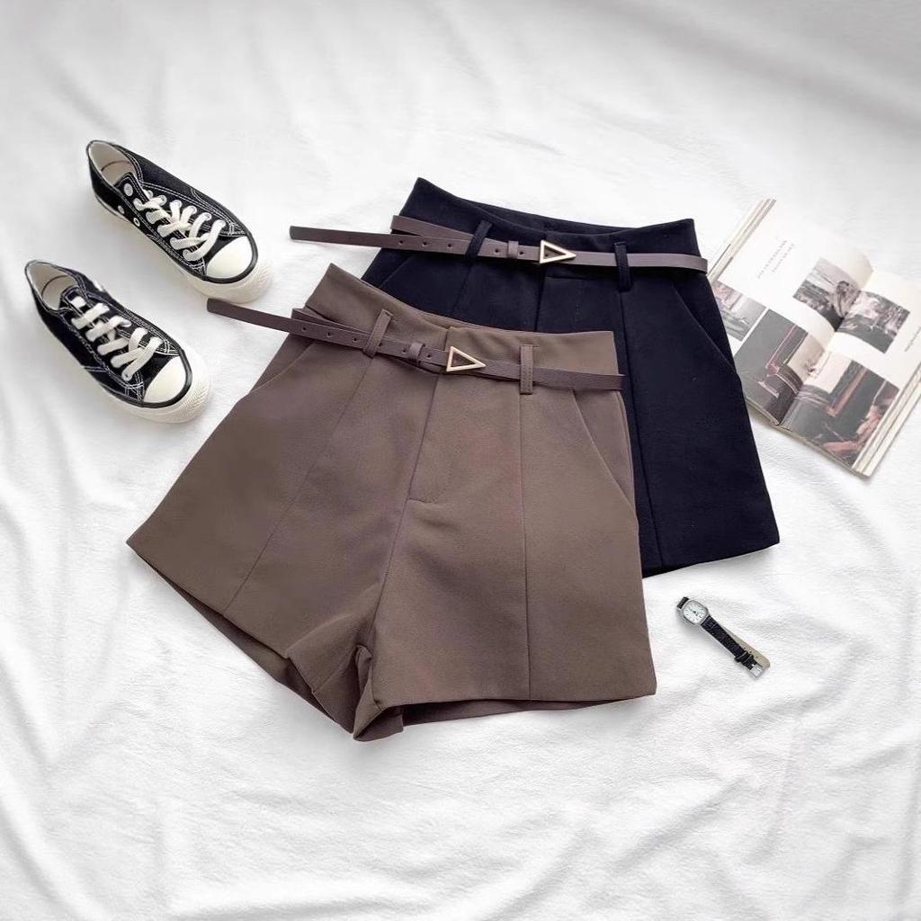 Women's Korean Style High Waist A-Line Shorts with Belt - Spring/Summer 2025 Fashion