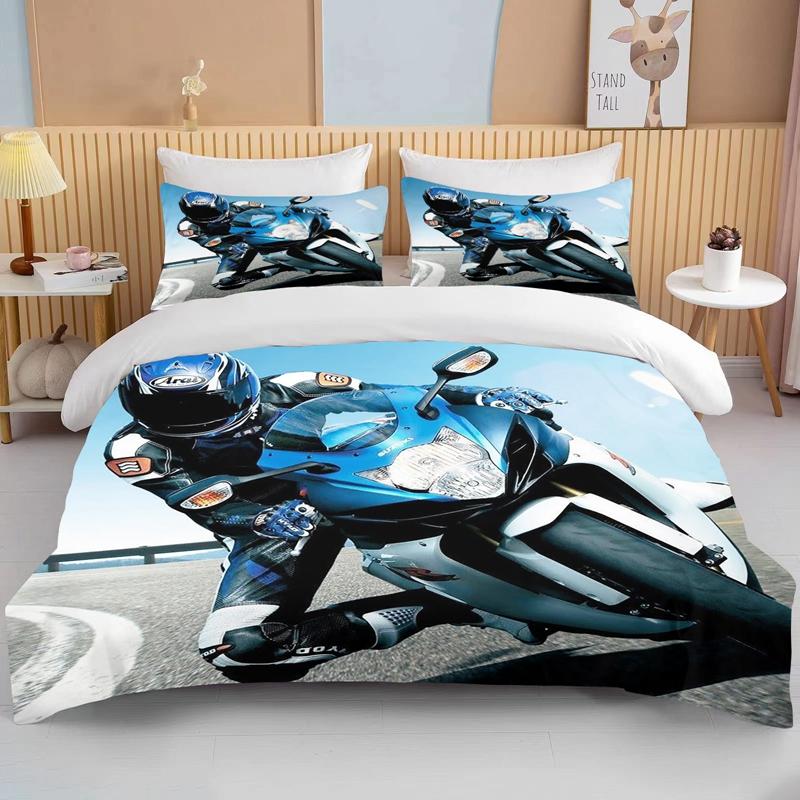 3D Motorcykel Sängkläder Set Tryck Bilar Påslakan Med Örngott Motocross Överkast Pojkar Barn Sängset King Size Hemtextilier