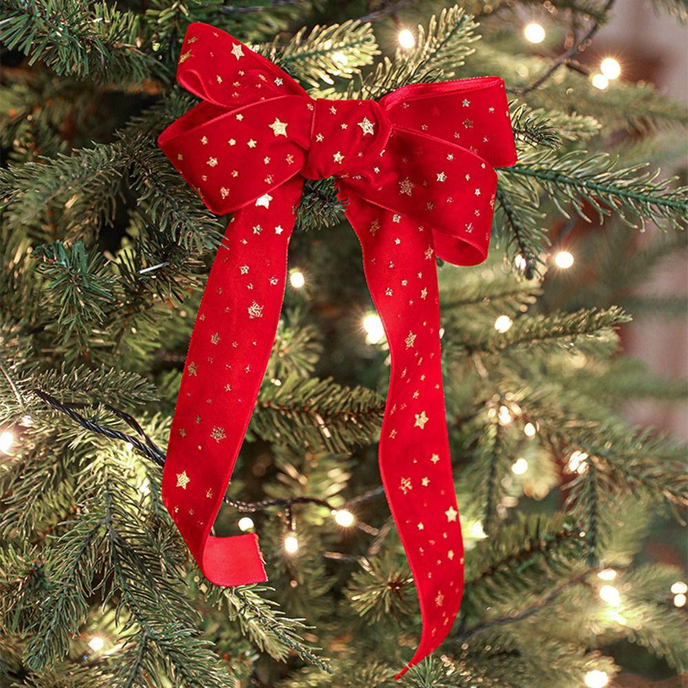 2.5CM Width Wired Velvet Ribbon High-Quality Elk/Star Gold Foil Print Ribbon Decorative 2M Length Christmas Packaging Ribbon