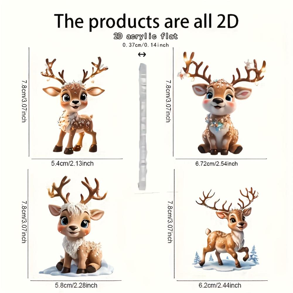 2PCS car pendant charming acrylic  2D flat reindeer baby, decorated with cars and trees, ideal holiday gift, suitable for Halloween, Christmas